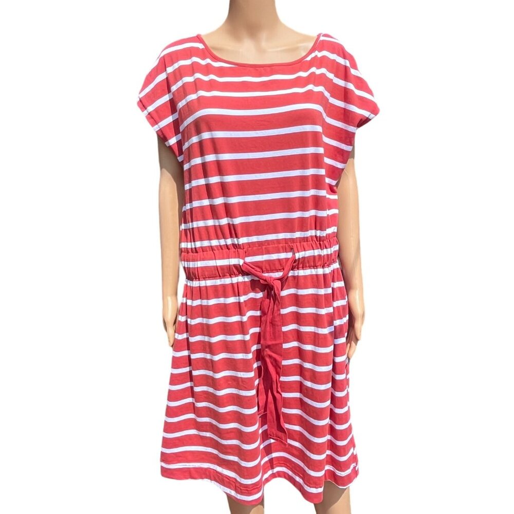 Susan Betro Size XL Casual Dress Red‎ & White Striped Short Sleeve Tie Beachy